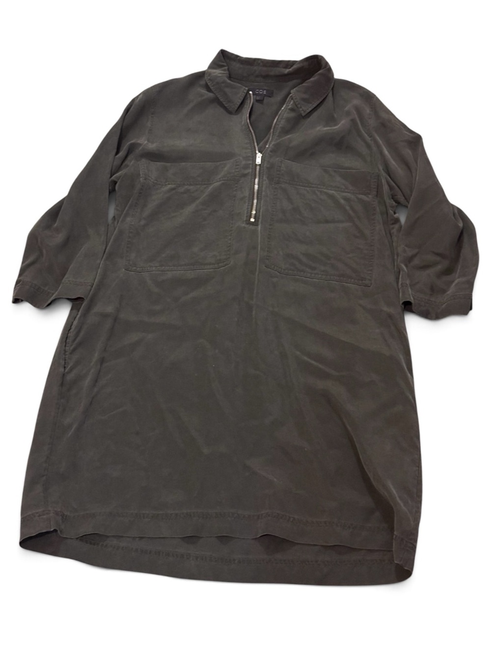 COS Utility Shirt Dress Dark Olive Zip Front Minimalist Scandinavian